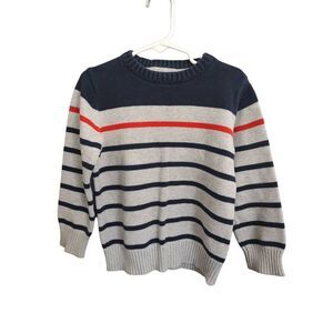 Gymboree Kids Size 4 XS Blue Grey Striped Crewneck Sweater Cotton Soft
